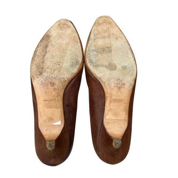 PRADA LEATHER KITTEN HEEL LOAFER PUMP BROWN SIZE 7, EURO 37.5 - Picture 8 of 10